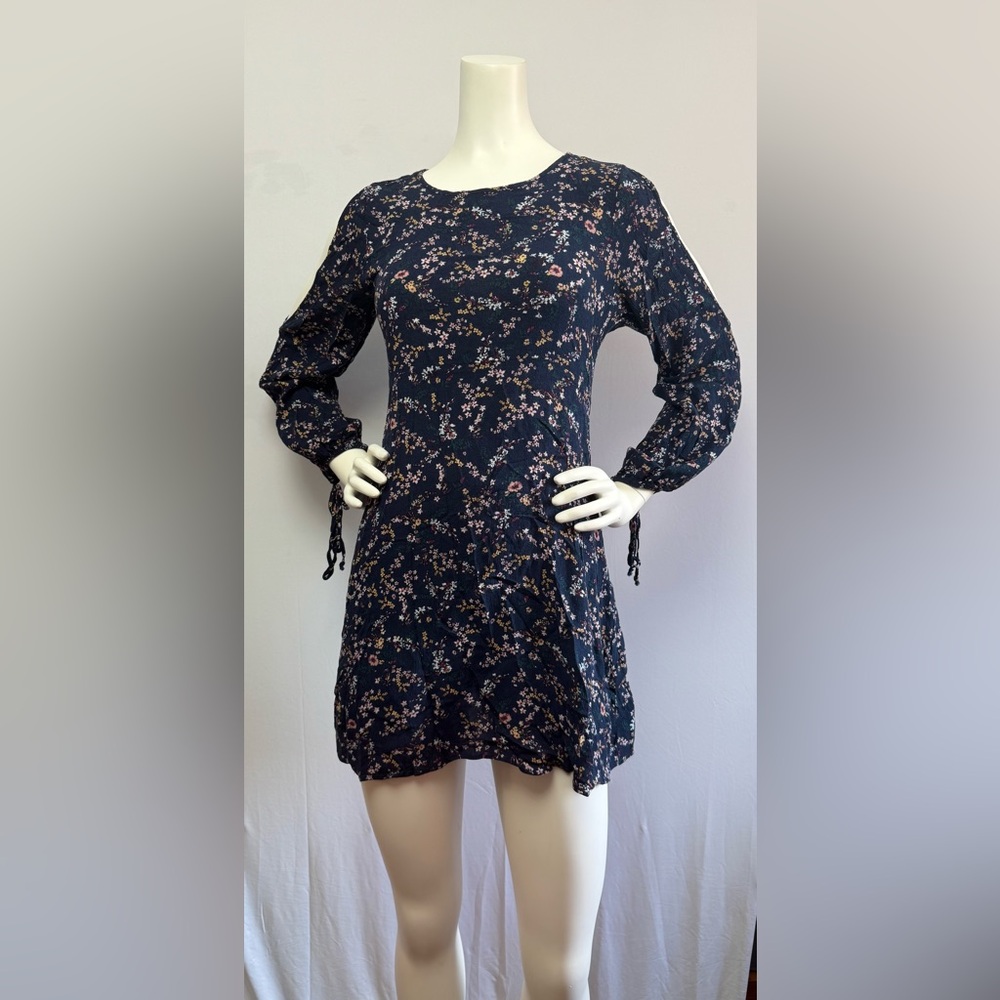 American Eagle Floral Long Sleeve Dress - Navy and Pink